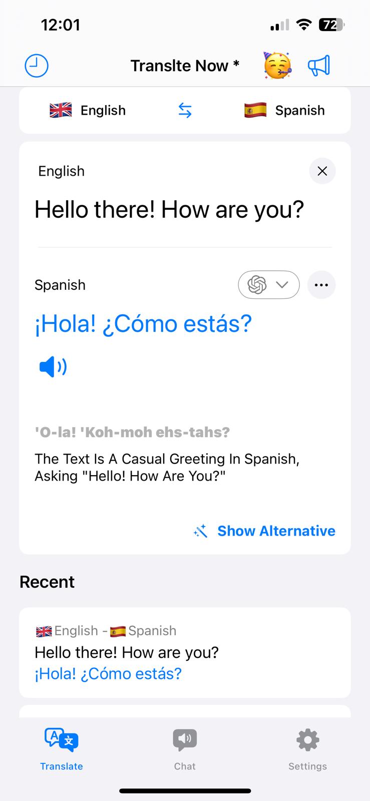 Translate Now App Interface